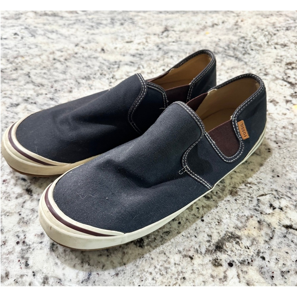 Fossil Mens Canvas Slip On Sneakers Navy Blue Loafers FFM0009001 Size 9
